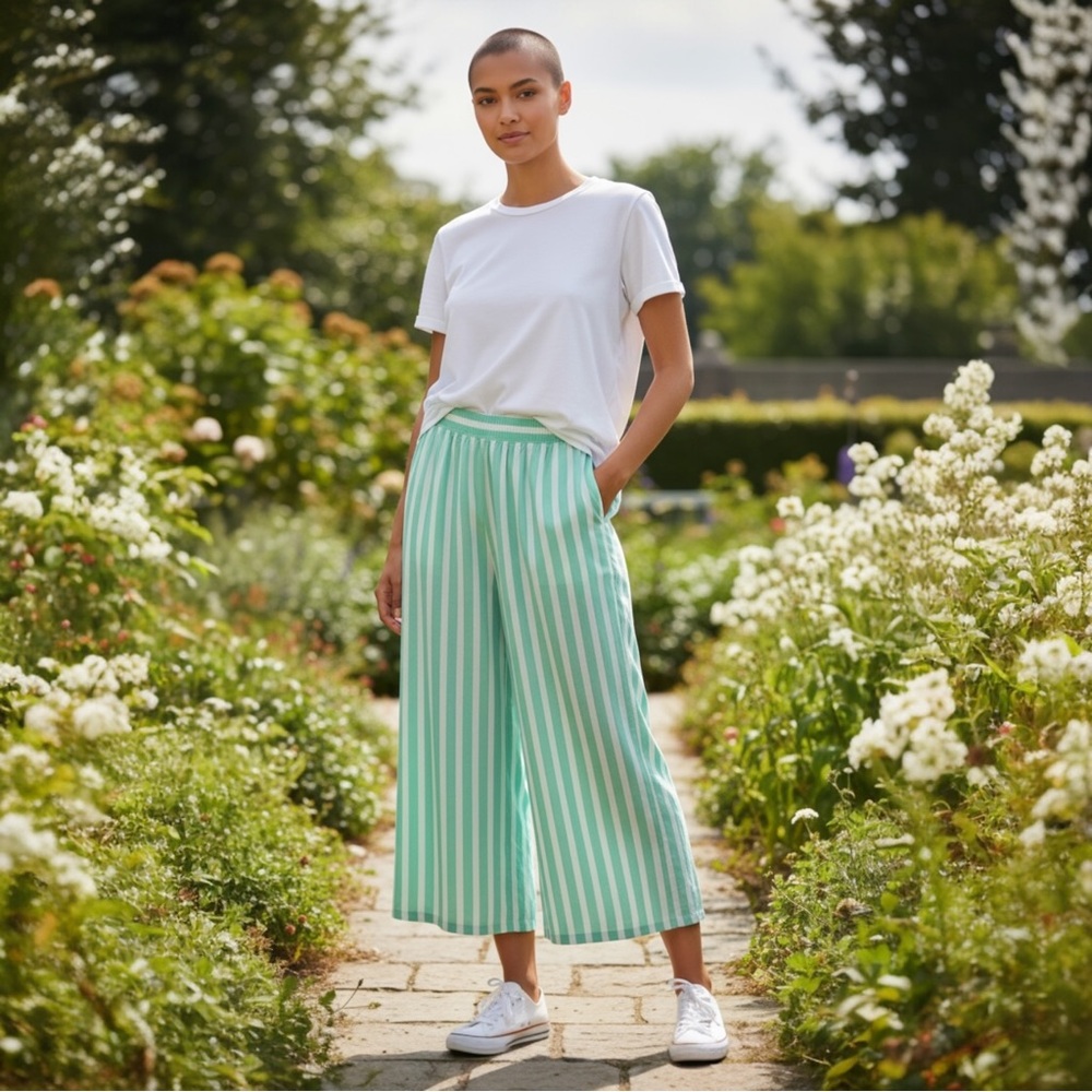 Isaac Mizrahi Linen Striped Cropped‎ Pullon Pants